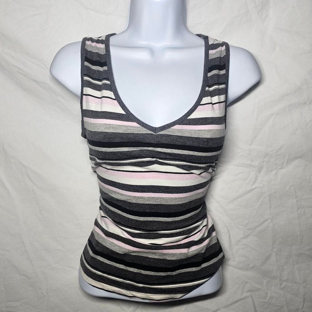 Vintage y2k grey pink white sporty preppy v neck baby tank top
